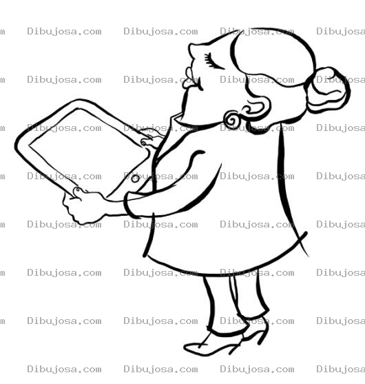 Dibujo para colorear Dibujo De Senora Con Ipad Para Pintar Y Colorear Mujer Con Una Tablet Vieja Con Ipad