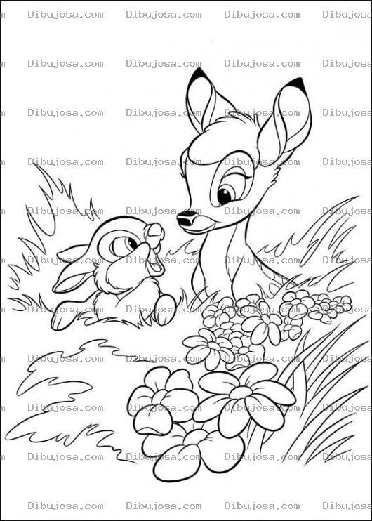 Dibujo para colorear Bambi y el Conejito en la maleza