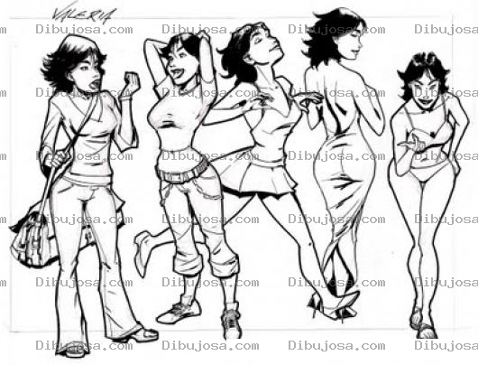 Dibujo para colorear Dibujo De Una Chica De Pelo Corto Vestida De Varias Formas Para Pintar Y Colorear