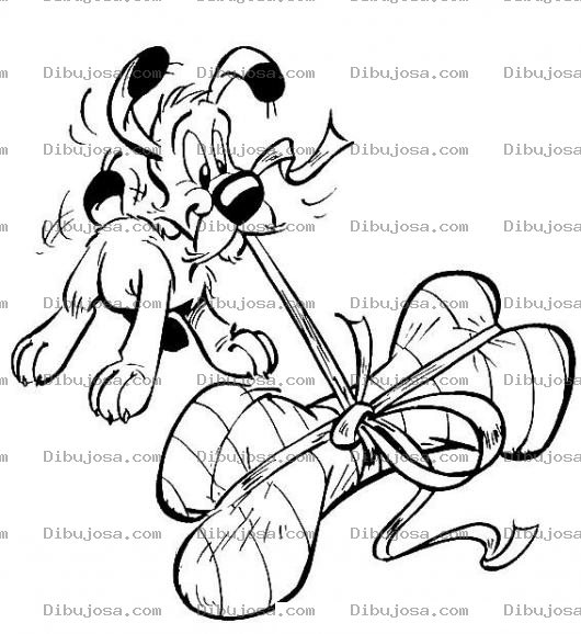 Dibujo para colorear Regalo De Hueso Para Pintar Y Colorear A Un Perro Feliz Destapando Un Su Regalo