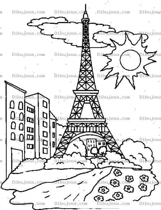 Dibujo para colorear Dibujo De La Torre Eiffel Para Pintar Y Colorear Un Paisaje De Paris Francia