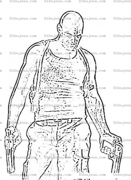 Dibujo para colorear pistolero dibujo de hombre con 2 pistolas para pintar y colorear