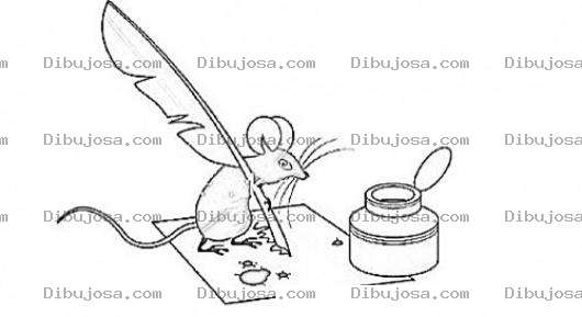 Dibujo para colorear Rata Escritora Dibujo De Raton Escribiendo Una Carta Con Una Pluma Para Pintar Y Colorear