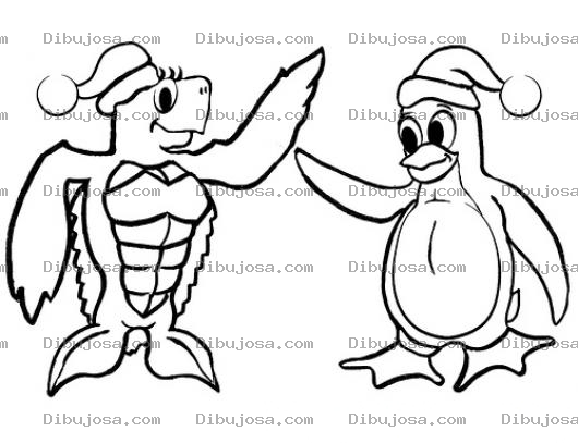 Dibujo para colorear Dibujo De Tortuga Y Pinguino Con Sobrero De Santaclaus Para Pintar Y Colorear Dibujos De Navidad