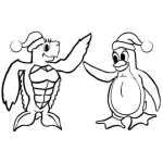Dibujo para colorear Dibujo De Tortuga Y Pinguino Con Sobrero De Santaclaus Para Pintar Y Colorear Dibujos De Navidad