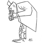 Dibujo para colorear Dibujo De Loco Vagabundo Viendose Los Pies Con Unos Binoculares Largavistas Para Pintar Y Colorear