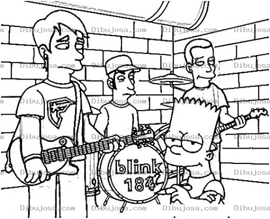 Dibujo para colorear Blink184 Dibujo De Rockeros Blink 184 Con Bart Simpson Para Pintar Y Colorear Banda De Rock