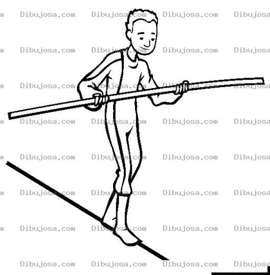 Dibujo para colorear Dibujo De Hombre Equilibrista Caminando Sobre Un Cable Con Una Vara De Equilibrio Para Pintar Y Colorear