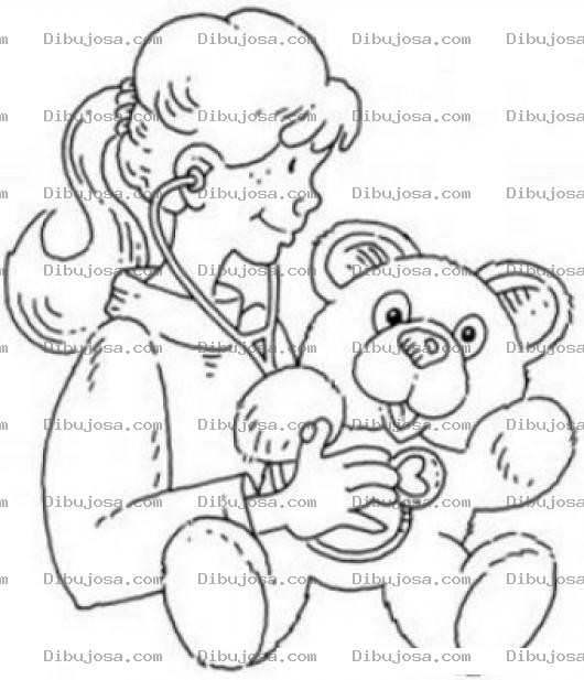 Dibujo para colorear Dibujo De Chica Pediatra Examinando A Un Osito Para Pintar Y Colorear