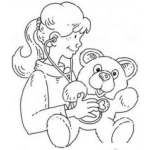 Dibujo para colorear Dibujo De Chica Pediatra Examinando A Un Osito Para Pintar Y Colorear