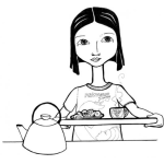 Dibujo para colorear Dibujo De Chica Con El Desayuno En Una Bandeja Para Pintar Y Colorear