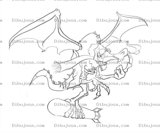 Dibujo para colorear Dibujo De Gargola Volando Con Una Bomba En Sus Garras Para Pintar Y Colorear