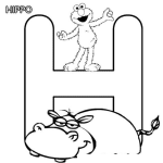 Dibujo para colorear Letra H para colorear con elmo y con un hipopotamo