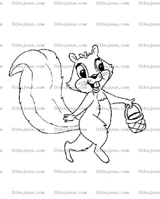 Dibujo para colorear Dibujo De Ardillita Con Canasta De Nueces Para Pintar Y Colorear