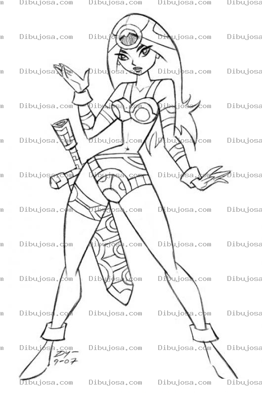 Dibujo para colorear Chica Guerrera Con Espada Envainada Para Pintar Y Colorear