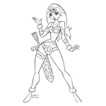 Dibujo para colorear Chica Guerrera Con Espada Envainada Para Pintar Y Colorear