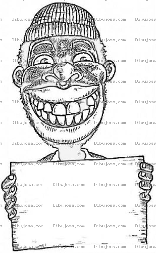 Dibujo para colorear Dibujo De Negrito Simpatico Con Papel En Balnco Para Pintar Y Colorear Negron Con Un Cartel