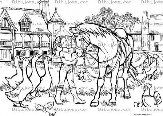 Dibujo para colorear Dibujo De Nina Granjerita Acariciando A Su Caballo Para Pintar Y Colorear