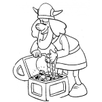 Dibujo para colorear Vikingo Con Cofre De Tesoros Para Pintar Y Colorear