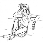 Dibujo para colorear Dibujo De Mujer Sonriente Sentada En El Suelo Para Pintar Y Colorear