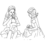 Dibujo para colorear Jovencitas Amas De Casa Platicando Y Surciendo Calcetines Para Pintar Y Colorear