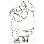 Dibujo para colorear Gorda Entada En Un Banquito Para Pintar Y Colorear