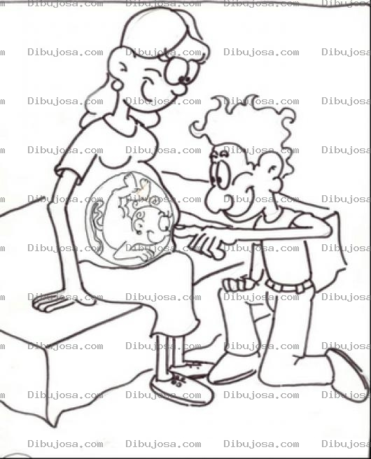 Dibujo para colorear Futuro Papa Feliz Jugando Con Su Bebe Desde El Vientre De Su Madre Para Pintar Y Colorear