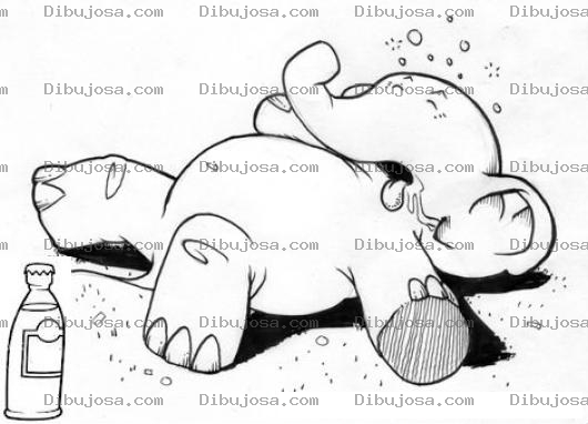 Dibujo para colorear Bolo En El Piso Dibujo De Elefante Ebrio Y Borracho Tirado En La Via Publica Para Pintar Y Colorear Elefantito Tomado Y Embriagado