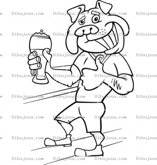 Dibujo para colorear Bulldog Con Cerveza Para Pintar Y Colorear