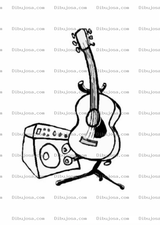 Dibujo para colorear Guitarra Y Amplificador Para Pintar Y Colorear