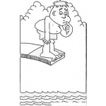 Dibujo para colorear Trampolines Para Piscinas Dibujo De Un Nino Gordito Parado En Un Trampolin Frente A Una Piscina Para Pintar Y Colorear