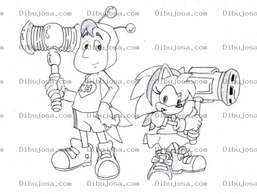 Dibujo para colorear Dibujo Del Chapulin Colorado Con Amy La Novia De Sonic Para Pintar Y Colorear
