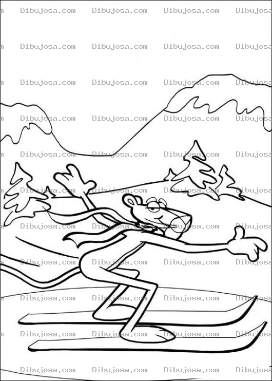 Dibujo para colorear Pantera Rosa Esquiando Para Pintar Y Colorear