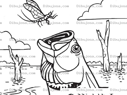 Dibujo para colorear Dibujo De Pescado Tragandose Una Libelula Para Pintar Y Colorear