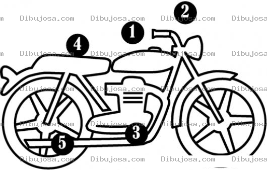 Dibujo para colorear Dibujo De Las Partes De Una Moto Para Pintar Y Colorear 1 Tanque De Gasolina 2 Timon 3 Motor 4 Sillon 5 Escape
