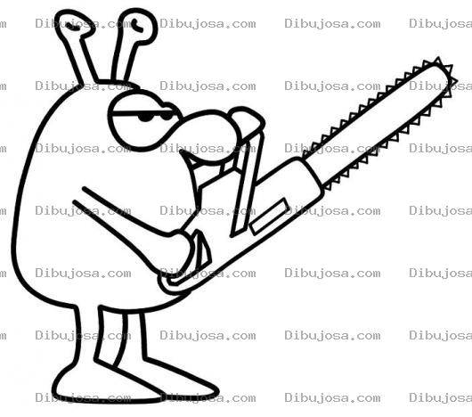 Dibujo para colorear Dibujo De Marciano Extraterrestre Con Motosierra Para Pintar Y Colorear
