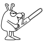 Dibujo para colorear Dibujo De Marciano Extraterrestre Con Motosierra Para Pintar Y Colorear
