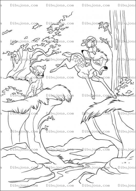 Dibujo para colorear Bambi saltando sobre el rio