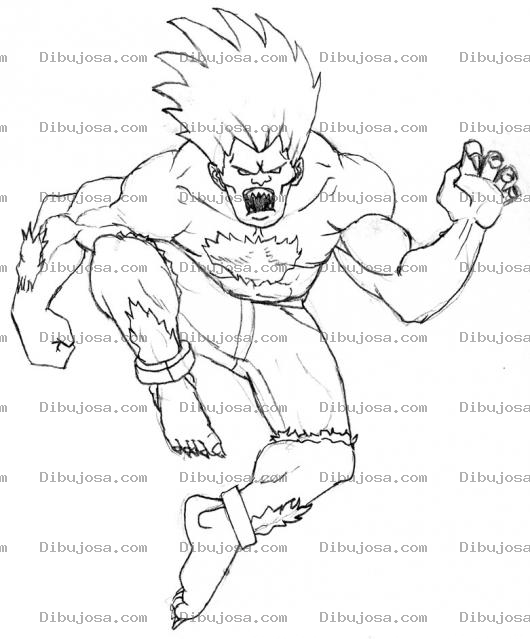 Dibujo para colorear Dibujo De Blanca Peleador Verde De Street Fighter Para Pintar Y Colorear A Blanka Streetfighter