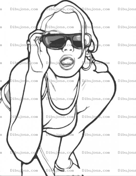 Dibujo para colorear Chica Con Lentes Oscuros Para Pintar Y Colorear