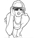 Dibujo para colorear Chica Con Lentes Oscuros Para Pintar Y Colorear