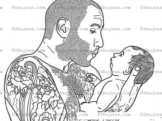 Dibujo para colorear Dibujo De Papa Con Tatuajes Para Pintar Y Colorear Papa Tatuado Cargando A Su Bebe