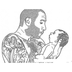 Dibujo para colorear Dibujo De Papa Con Tatuajes Para Pintar Y Colorear Papa Tatuado Cargando A Su Bebe
