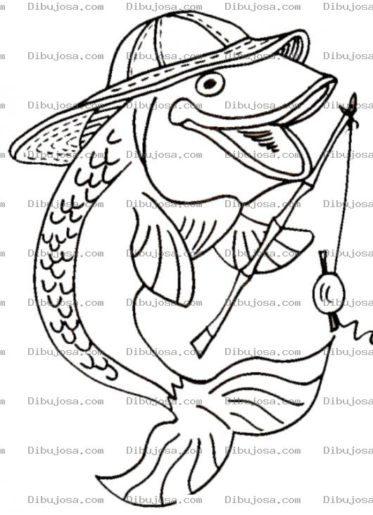 Dibujo para colorear Dibujo De Pez Pescador Para Pintar Y Colorear Pescado Con Cana De Pescar