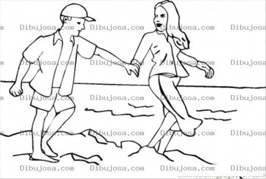 Dibujo para colorear Dibujo De Novios Caminando En La Playa Para Colorear