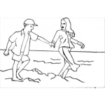 Dibujo para colorear Dibujo De Novios Caminando En La Playa Para Colorear