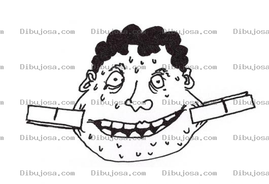 Dibujo para colorear Dibujo De Chico Barruno Lleno De Barros Y Espinillas En La Cara Con Sonrisa A La Fuerza Para Pintar Y Colorear