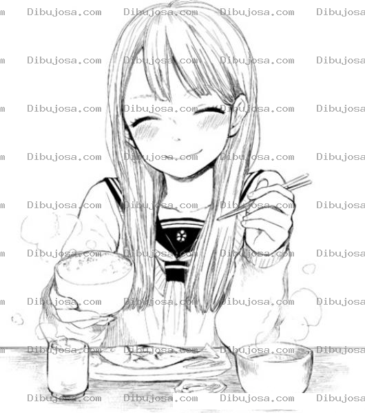 Dibujo para colorear Comida China Con Palillos Chinos Dibujo De Chica Comiendo Comida China Para Pintar Y Colorear