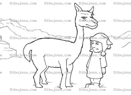 Dibujo para colorear Dibujoperuano Dibujo De Un Chico Peruano Con Una Llama En El Machu Picchu Para Pintar Y Colorear Peruanito Y Llamita