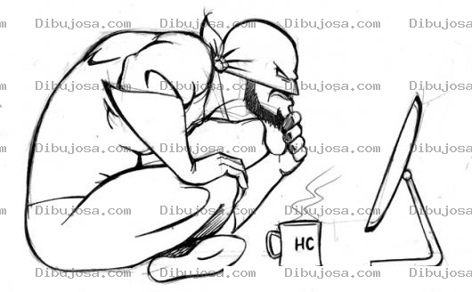 Dibujo para colorear Dibujo De Hacker Sentado En El Suelo Con Una Mac De Escritorio Para Pintar Y Colorear